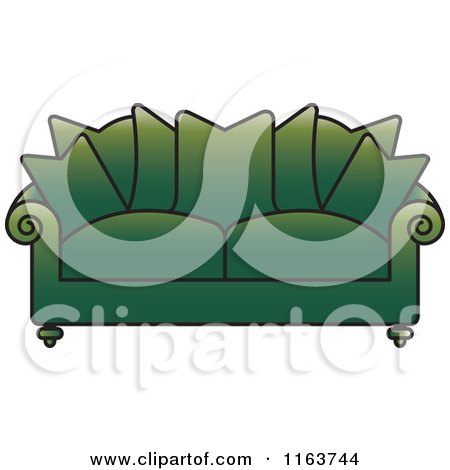 Clipart of a Green Sofa with Couch Pillows - Royalty Free Vector Illustration by Lal Perera