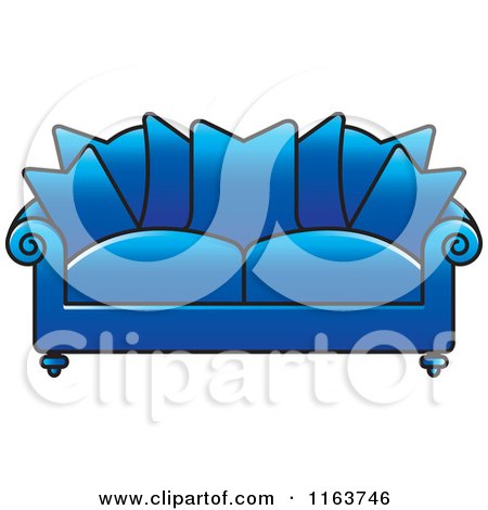 Clipart of a Blue Sofa with Couch Pillows - Royalty Free Vector Illustration by Lal Perera