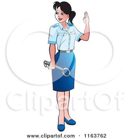 Clipart of a Female Security Guard in a Blue Uniform - Royalty Free Vector Illustration by Lal Perera