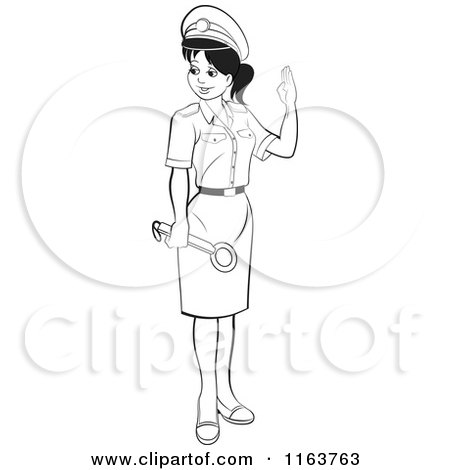 Clipart of a Black and White Female Security Guard in a Uniform - Royalty Free Vector Illustration by Lal Perera
