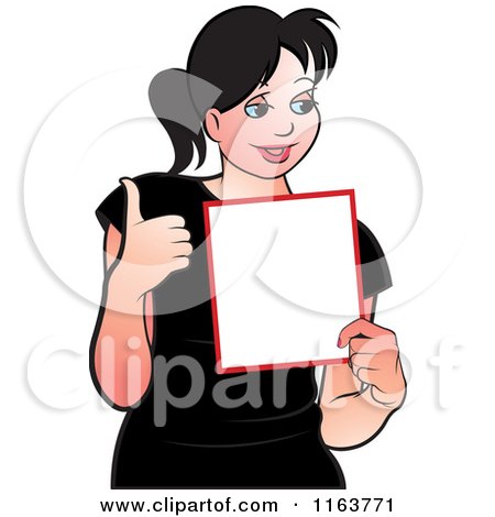 Clipart of a Happy Woman in a Holding a Thumb up and a Paper - Royalty Free Vector Illustration by Lal Perera