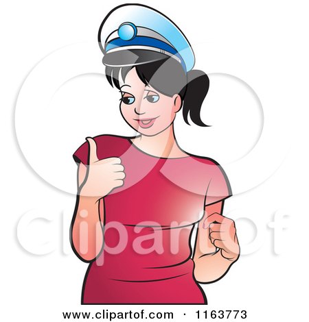 Clipart of a Happy Woman Holding a Thumb up and Wearing a Cap - Royalty Free Vector Illustration by Lal Perera