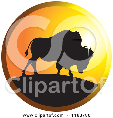 Clipart of a Silhouetted Buffalo Icon - Royalty Free Vector Illustration by Lal Perera