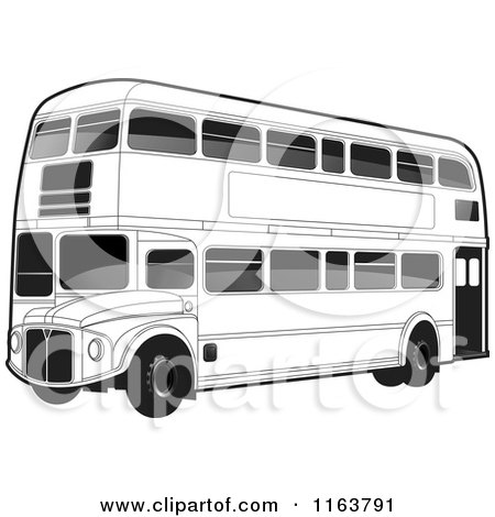 Clipart of a Black and White Double Decker Bus with Tinted Windows - Royalty Free Vector Illustration by Lal Perera