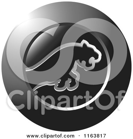 Clipart of a Silver Leaping Tiger Icon - Royalty Free Vector