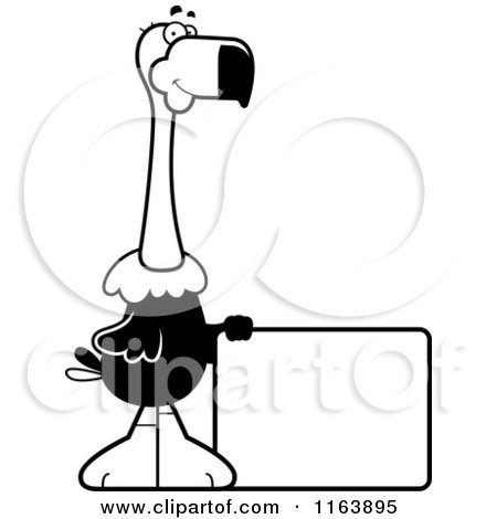 Cartoon of a Vulture Mascot by a Sign - Vector Outlined Coloring Page by Cory Thoman