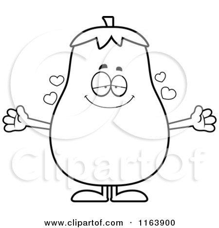 Cartoon of a Loving Eggplant Mascot - Vector Outlined Coloring Page by Cory Thoman