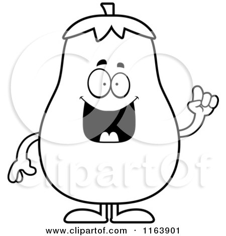 Cartoon of a Smart Eggplant Mascot with an Idea - Vector Outlined Coloring Page by Cory Thoman
