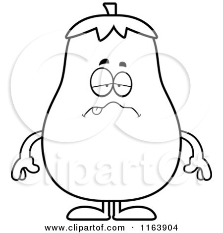 Cartoon of a Sick Eggplant Mascot - Vector Outlined Coloring Page by Cory Thoman