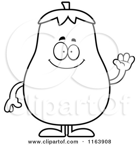Cartoon of a Waving Eggplant Mascot - Vector Outlined Coloring Page by Cory Thoman