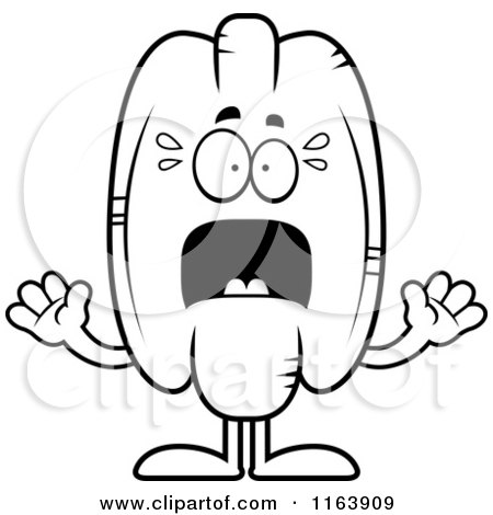 Cartoon of a Scared Pecan Mascot - Vector Outlined Coloring Page by Cory Thoman