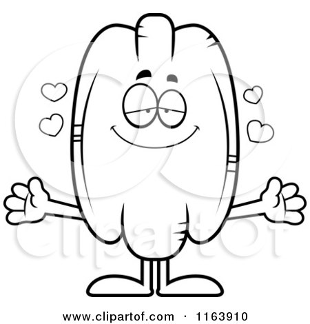 Cartoon of a Loving Pecan Mascot - Vector Outlined Coloring Page by Cory Thoman
