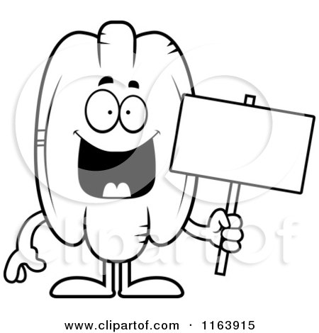 Cartoon of a Pecan Mascot Holding a Sign - Vector Outlined Coloring Page by Cory Thoman