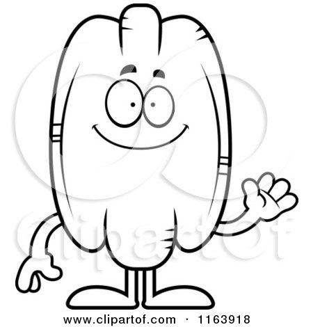 Cartoon of a Waving Pecan Mascot - Vector Outlined Coloring Page by Cory Thoman