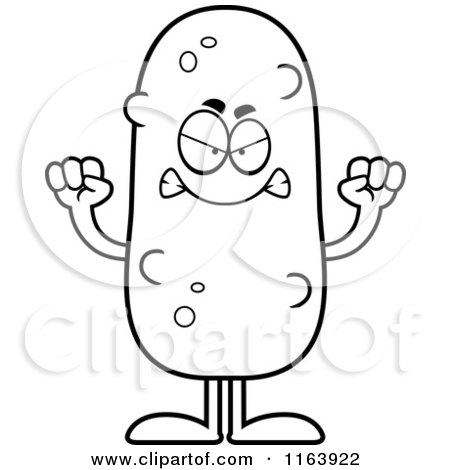 Cartoon of a Mad Pickle Mascot - Vector Outlined Coloring Page by Cory Thoman