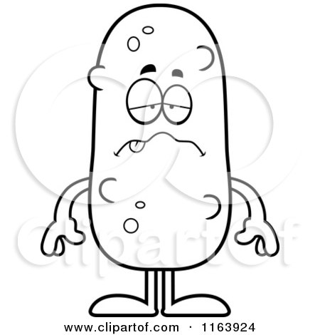 Cartoon of a Sick Pickle Mascot - Vector Outlined Coloring Page by Cory Thoman