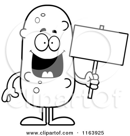 Cartoon of a Pickle Mascot Holding a Sign - Vector Outlined Coloring Page by Cory Thoman