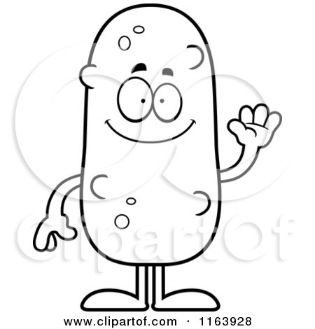 Cartoon of a Waving Pickle Mascot - Vector Outlined Coloring Page by Cory Thoman