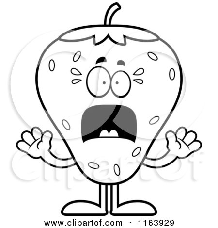Cartoon of a Scared Strawberry Mascot - Vector Outlined Coloring Page by Cory Thoman