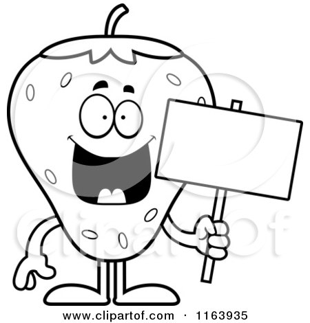 Cartoon of a Strawberry Mascot Holding a Sign - Vector Outlined Coloring Page by Cory Thoman