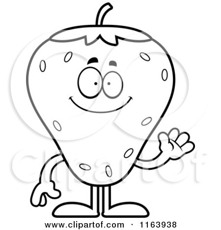 Cartoon of a Waving Strawberry Mascot - Vector Outlined Coloring Page by Cory Thoman