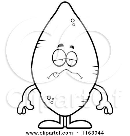 Cartoon of a Sick Sweet Potato Mascot - Vector Outlined Coloring Page by Cory Thoman