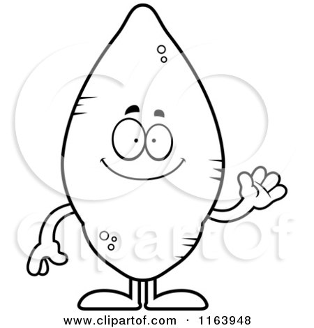 Cartoon of a Waving Sweet Potato Mascot - Vector Outlined Coloring Page by Cory Thoman