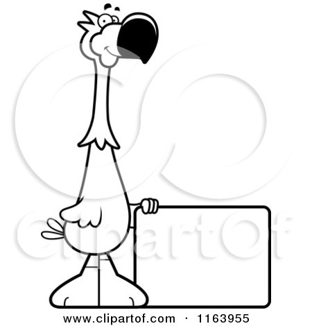 Cartoon of a Dodo Bird Mascot with a Sign - Vector Outlined Coloring Page by Cory Thoman
