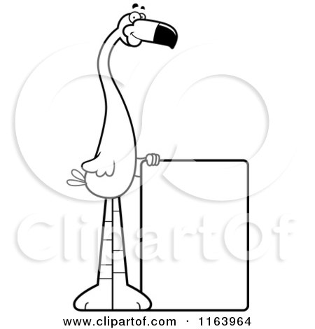 Cartoon of a Flamingo Mascot with a Sign - Vector Outlined Coloring Page by Cory Thoman