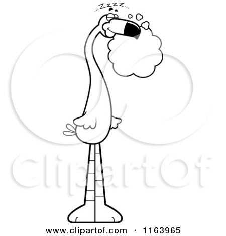 Cartoon of a Dreaming Flamingo Mascot - Vector Outlined Coloring Page by Cory Thoman