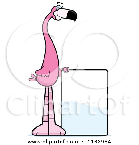 Cartoon of a Pink Flamingo Mascot with a Sign - Royalty Free Vector Clipart by Cory Thoman
