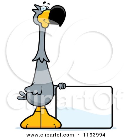 Cartoon of a Dodo Bird Mascot with a Sign - Royalty Free Vector Clipart by Cory Thoman