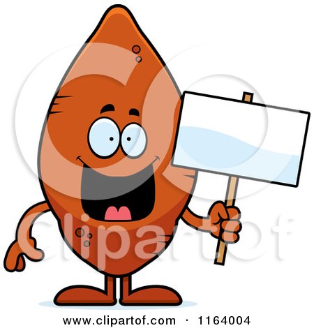 Cartoon of a Sweet Potato Mascot Holding a Sign - Royalty Free Vector Clipart by Cory Thoman