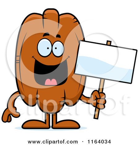 Cartoon of a Pecan Mascot Holding a Sign - Royalty Free Vector Clipart by Cory Thoman