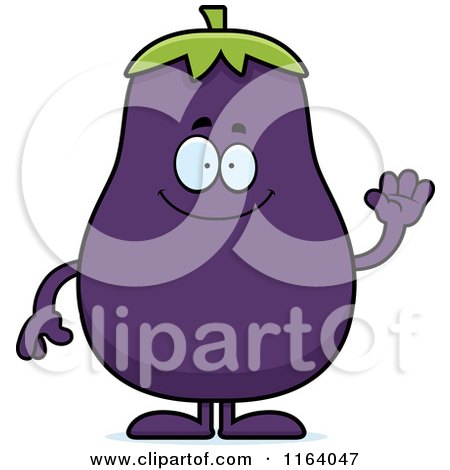 Cartoon of a Waving Purple Eggplant Mascot - Royalty Free Vector Clipart by Cory Thoman