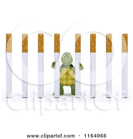 Clipart of a 3d Tortoise Stuck Behind Cigarette Prison Bars - Royalty Free CGI Illustration by KJ Pargeter