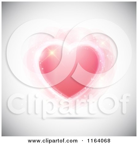 Clipart of a Sparkly Pink Heart and Flares on Shaded Gray - Royalty Free Vector Illustration by KJ Pargeter