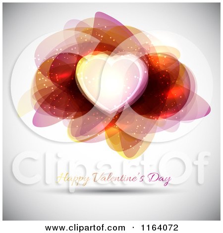 Clipart of a Happy Valentines Day Greeting Under a Heart and Abstract Shapes - Royalty Free Vector Illustration by KJ Pargeter