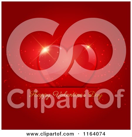 Clipart of a Happy Valentines Day Greeting Under a Shiny Heart in a Slot on Red - Royalty Free Vector Illustration by KJ Pargeter
