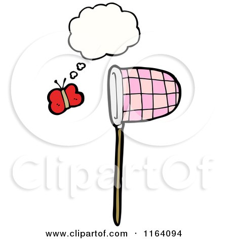 Cartoon of a Thinking Butterfly and Net - Royalty Free Vector Illustration by lineartestpilot