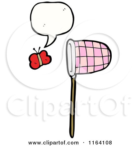 Cartoon of a Talking Butterfly and Net - Royalty Free Vector Illustration by lineartestpilot
