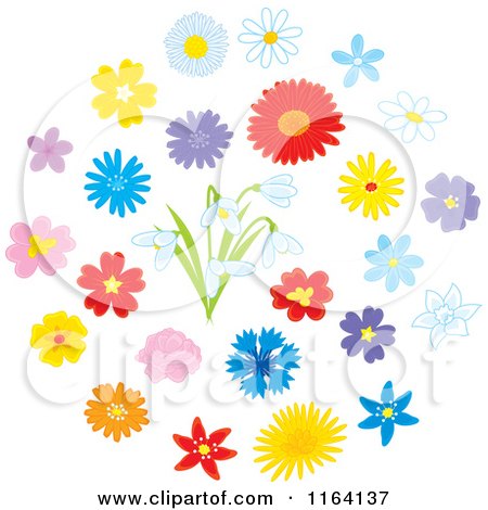 Cartoon of Colorful Flowers - Royalty Free Vector Clipart by Alex Bannykh