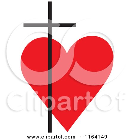 Cartoon of a Black Cross over a Red Heart - Royalty Free Vector Clipart by Johnny Sajem