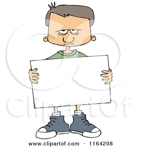 Cartoon of an Angry Boy Holding a Sign - Royalty Free Vector Clipart by djart