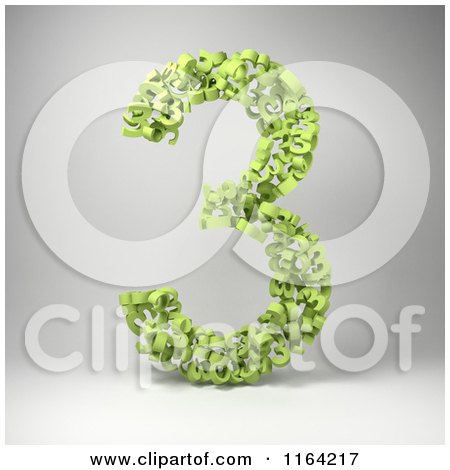 Clipart of a 3d Green Number 3 Composed of Threes on Gray - Royalty Free CGI Illustration by stockillustrations