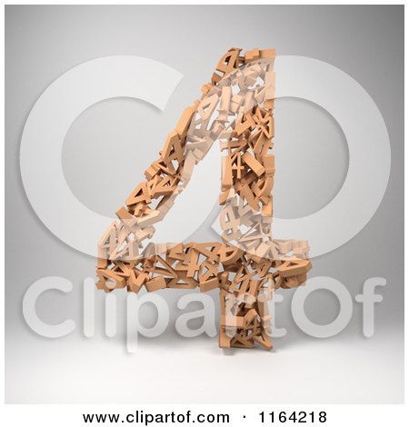 Clipart of a 3d Orange Number 4 Composed of Fours on Gray - Royalty Free CGI Illustration by stockillustrations