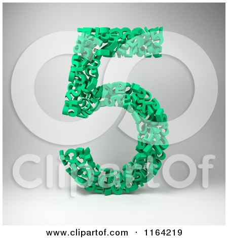 Clipart of a 3d Green Number 5 Composed of Fives on Gray - Royalty Free CGI Illustration by stockillustrations