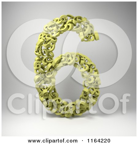 Clipart of a 3d Yellow Number 6 Composed of Sixes on Gray - Royalty Free CGI Illustration by stockillustrations