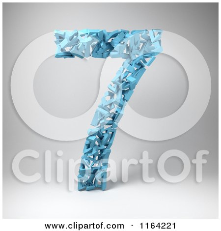 Clipart of a 3d Blue Number 7 Composed of Sevens on Gray - Royalty Free CGI Illustration by stockillustrations