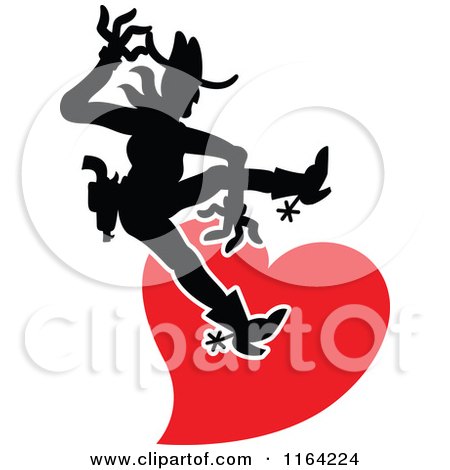 Cartoon of a Silhouetted Cowboy Riding a Red Heart - Royalty Free Vector Clipart by Zooco